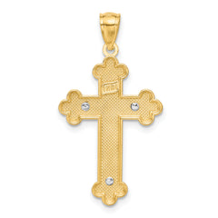 14K Two-Tone w/Rhodium Inri Budded Crucifix