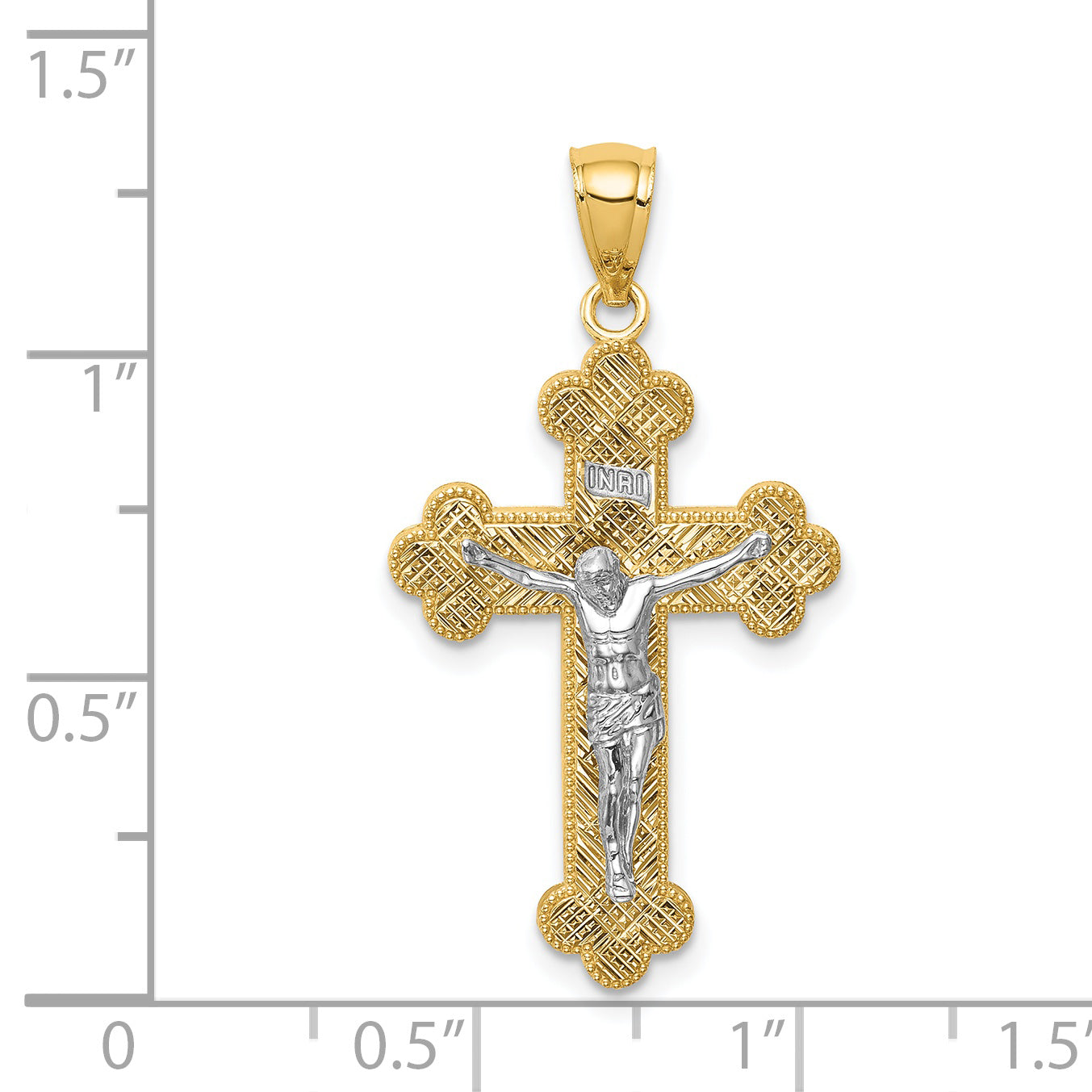 14K Two-Tone w/Rhodium Inri Budded Crucifix