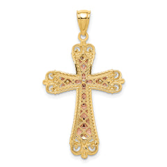 14K Tri-Color D/C w/White Rhodium Crucifix Pendant