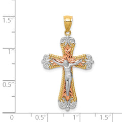 14K Tri-Color D/C w/White Rhodium Crucifix Pendant