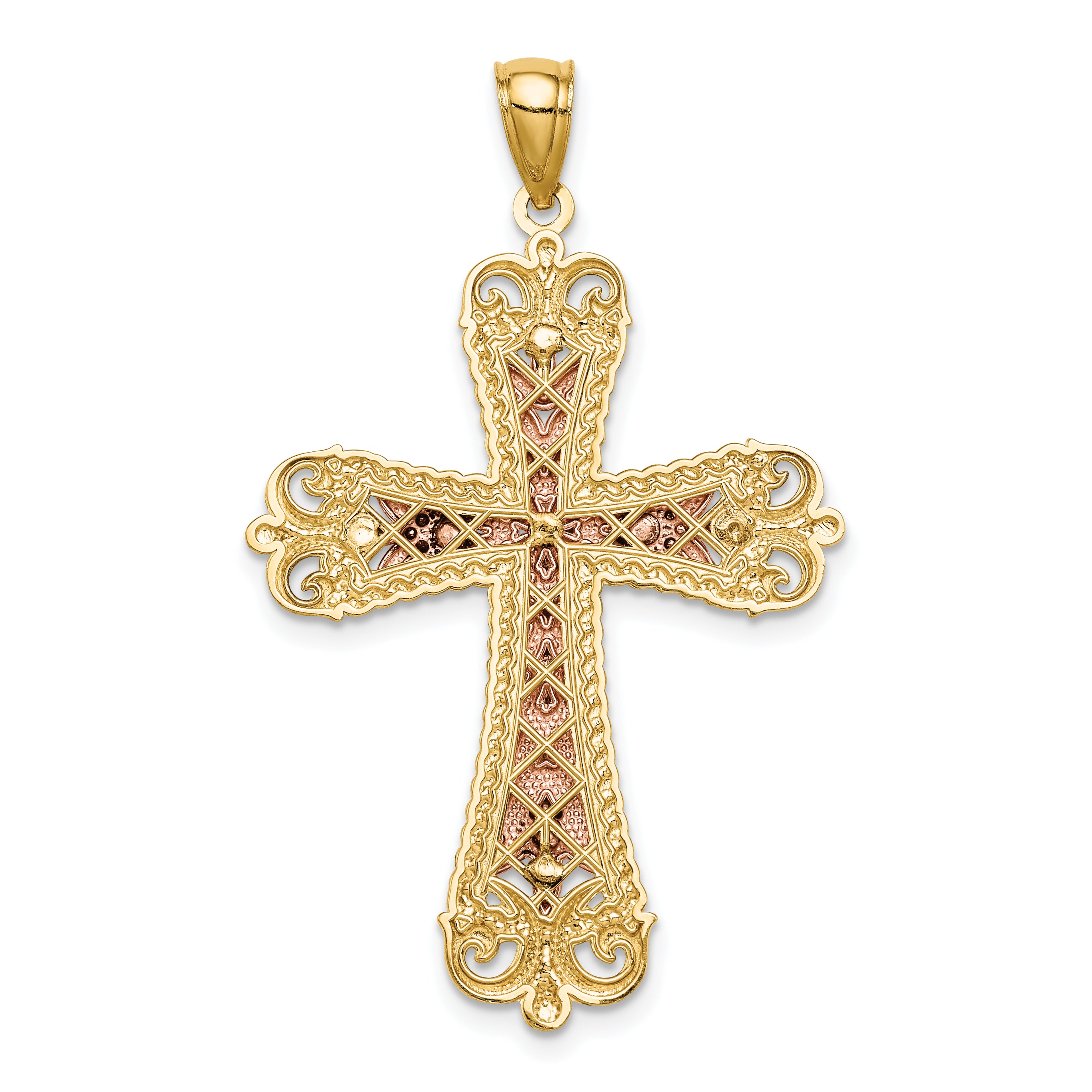 14K Tri-Color w/Rhodium Crucifix Pendant