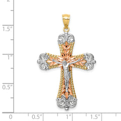 14K Tri-Color w/Rhodium Crucifix Pendant