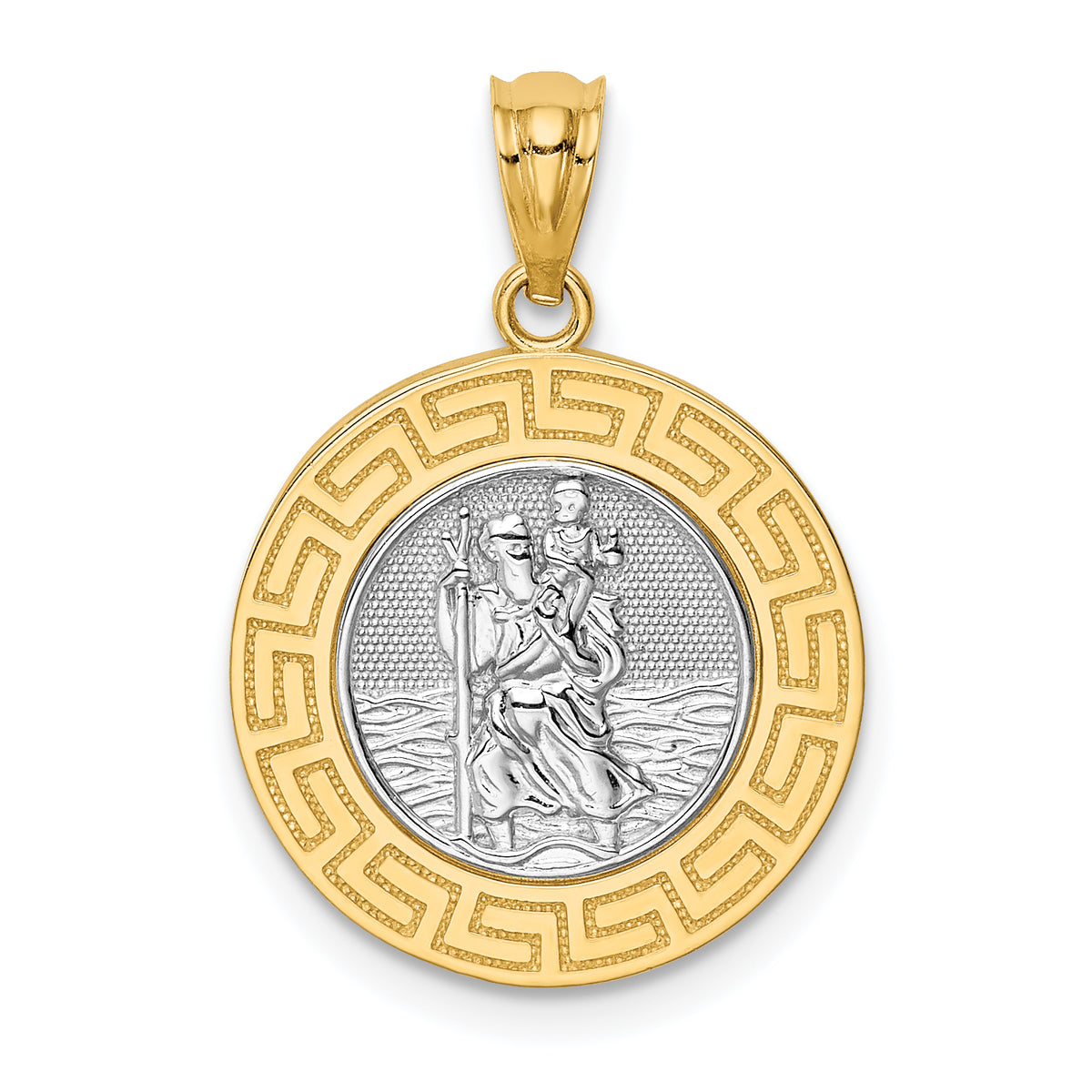 14K w/ Rhodium St. Christopher Medal