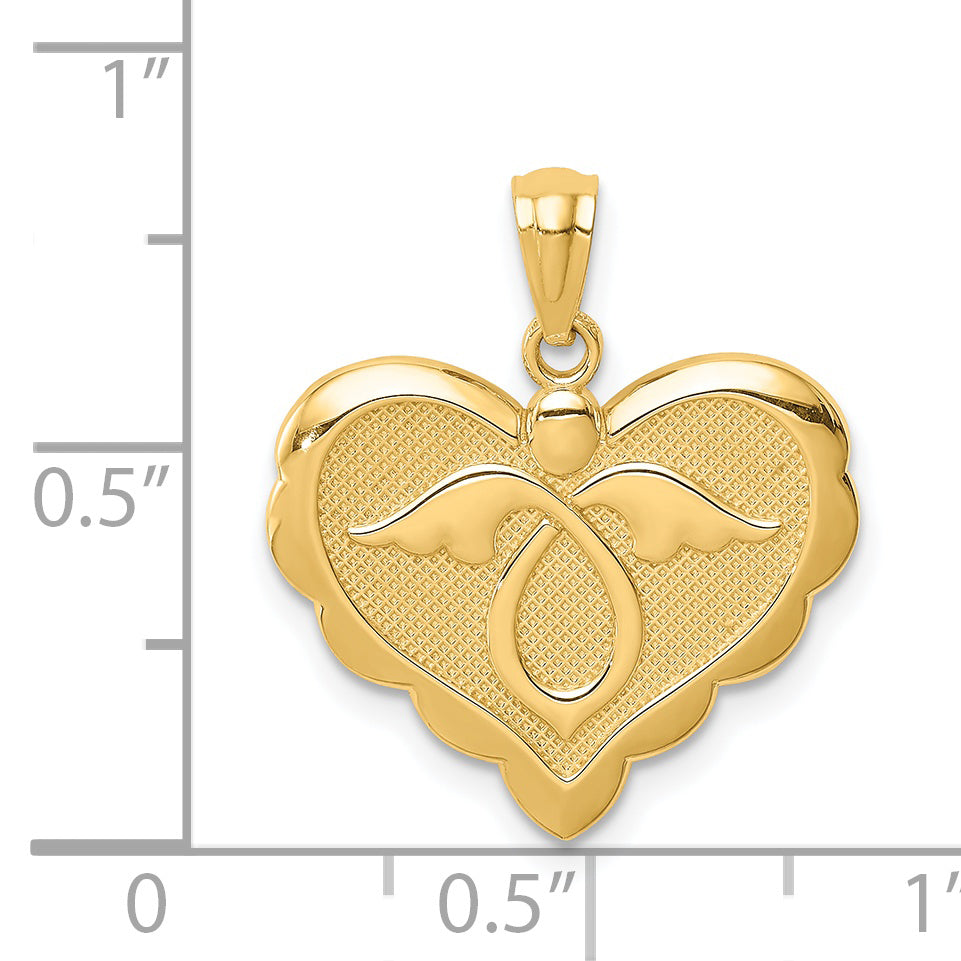 14K Yellow Gold Angel in Heart Pendant