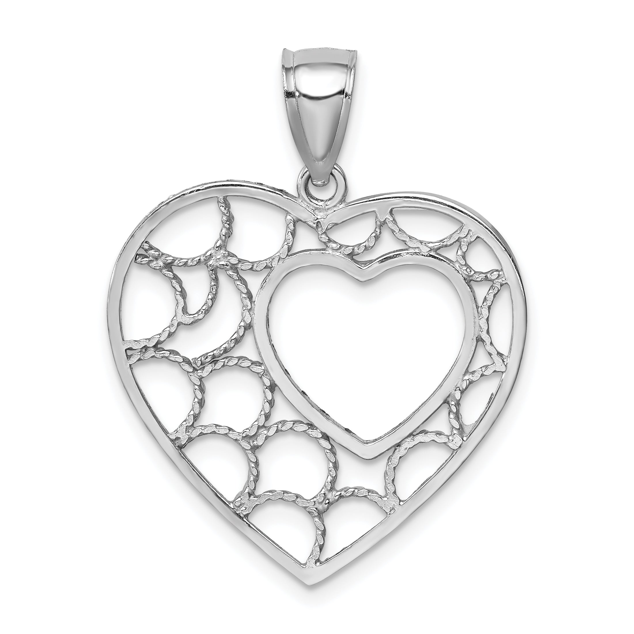 14K White Gold Diamond-cut Heart Pendant