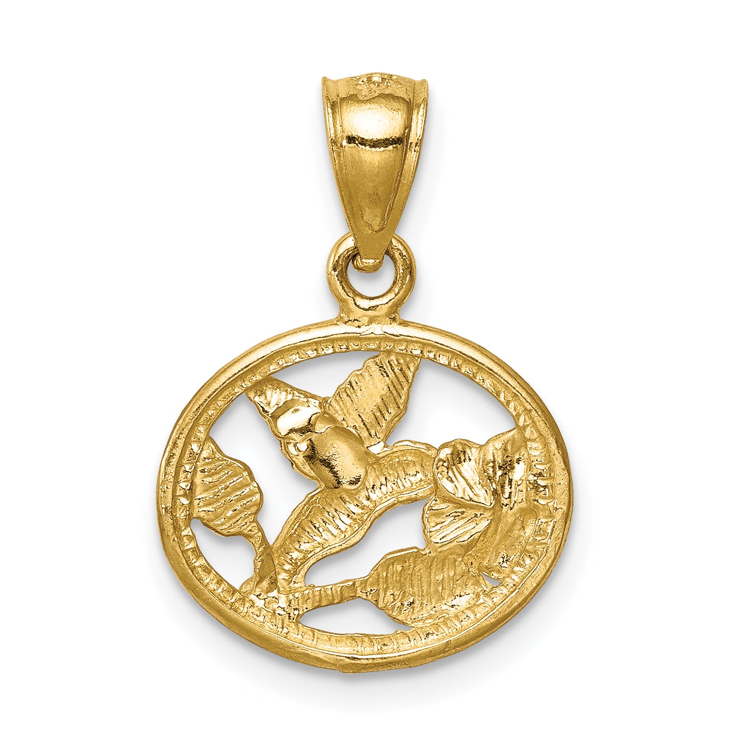 14K D/C Brushed Hummingbird Pendant