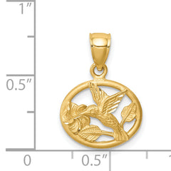 14K D/C Brushed Hummingbird Pendant