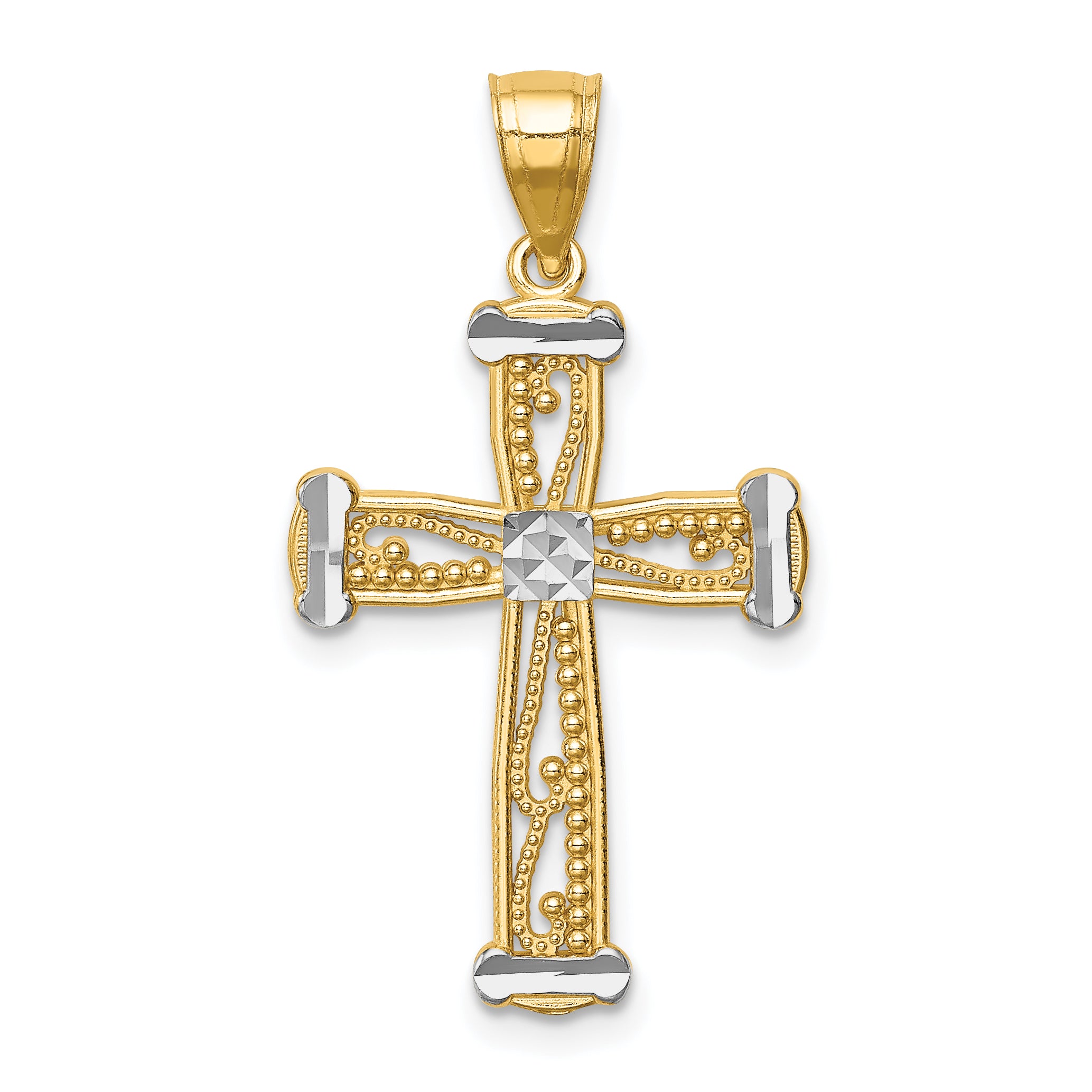 14K w/Rhodium Cross Pendant