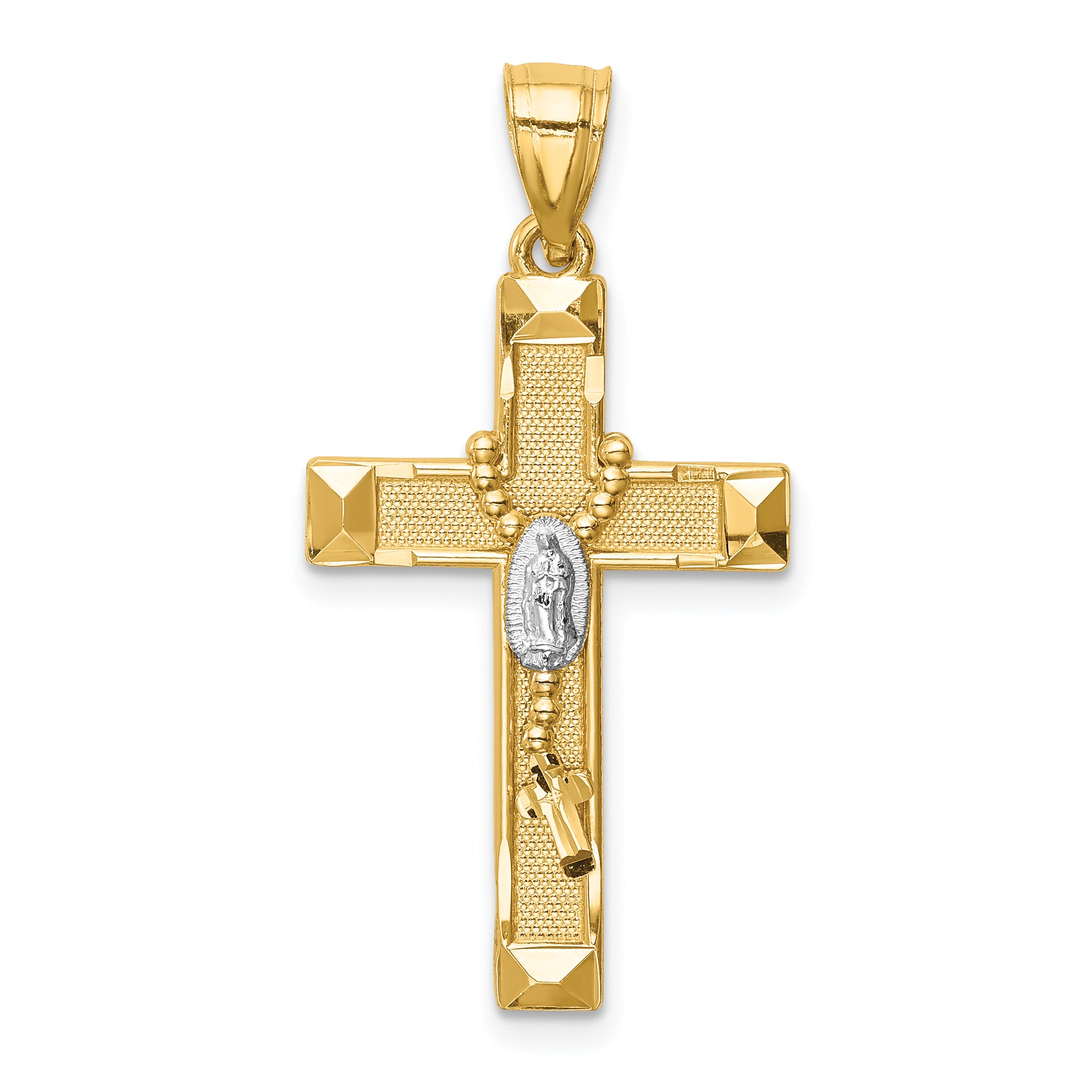 14K w/Rhodium Cross w/Rosary Pendant