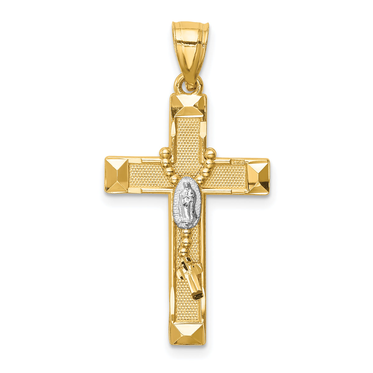 14K w/Rhodium Cross w/Rosary Pendant