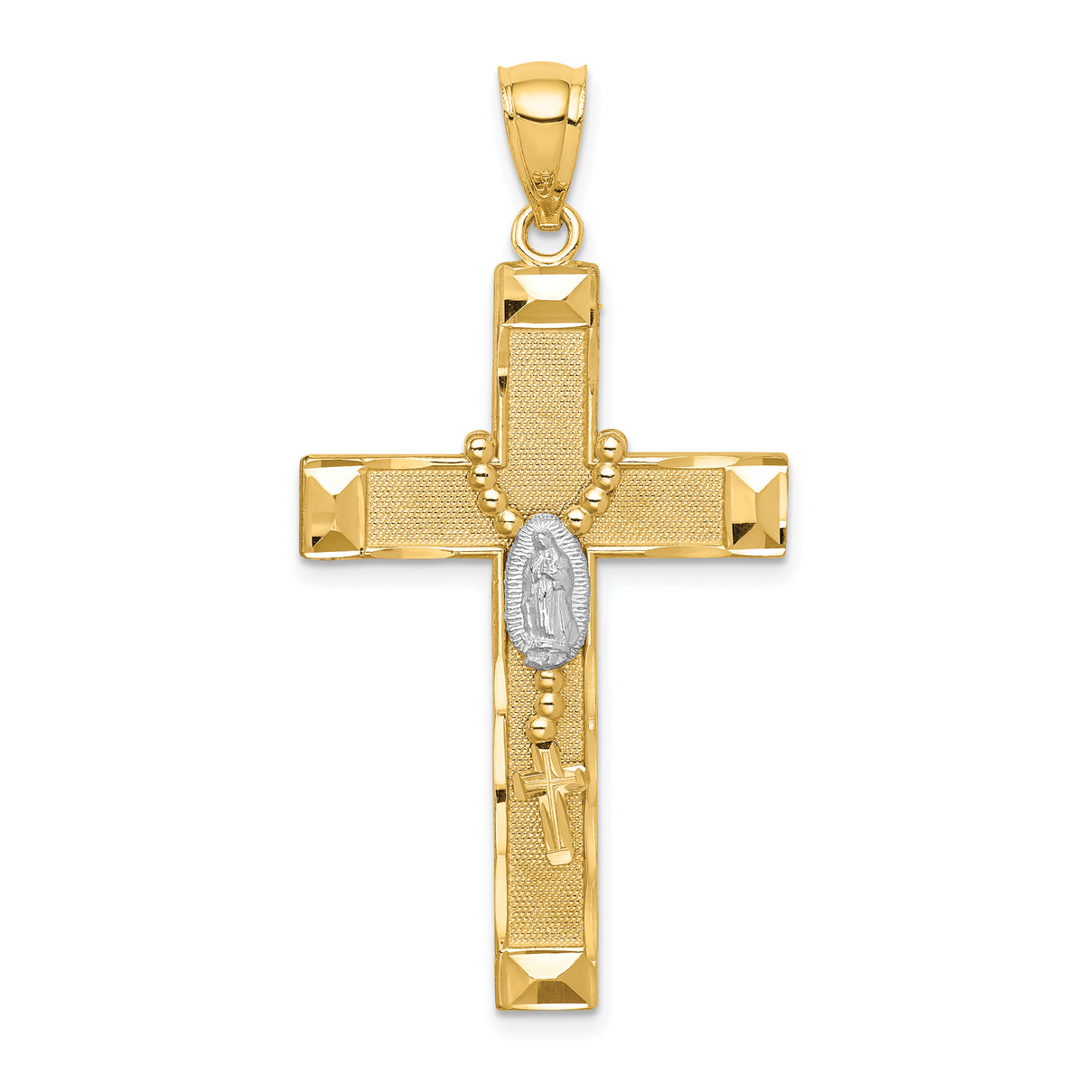 14K w/Rhodium Cross w/Rosary Pendant