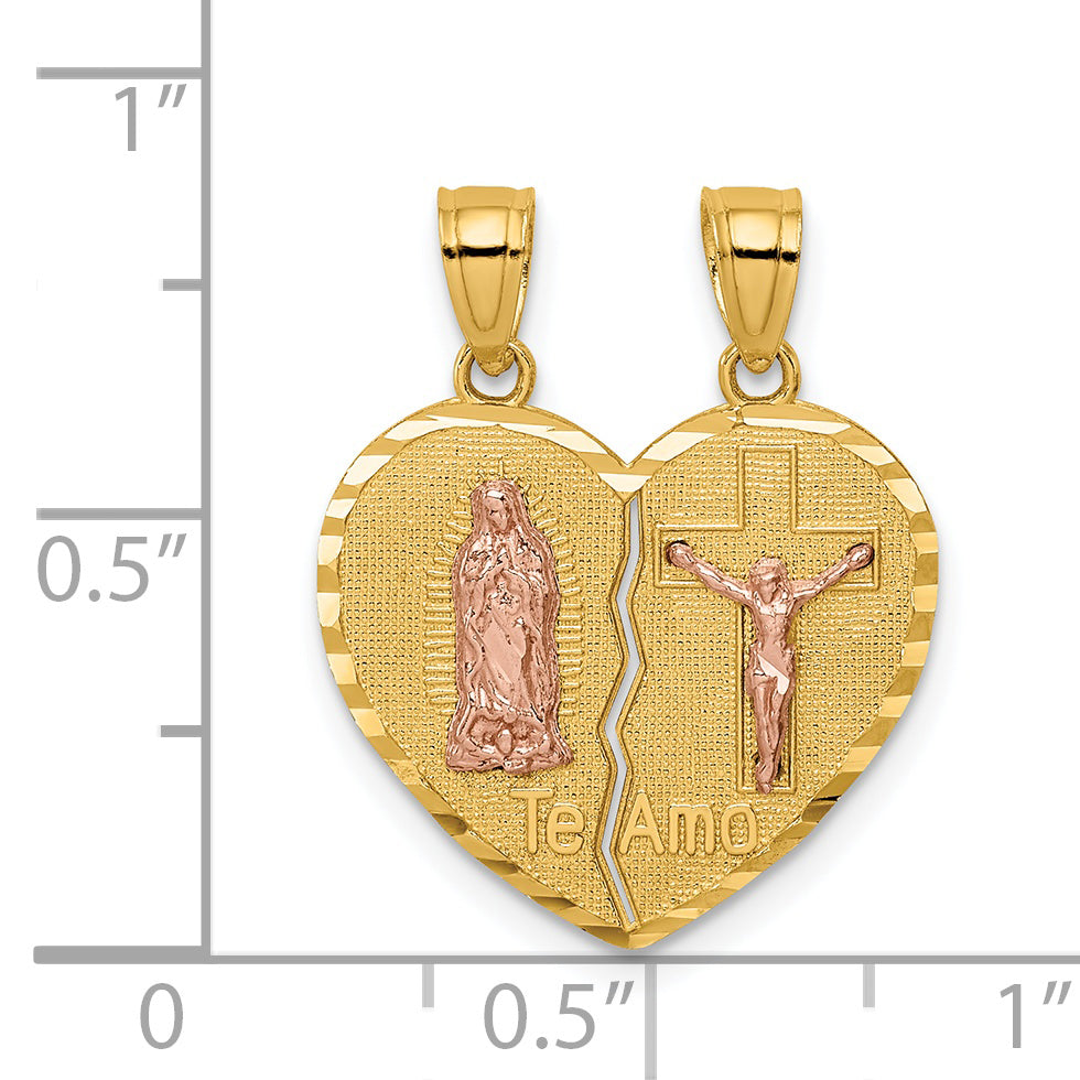 14K Two-tone Reversible Lady of Guadalupe&Crucifix Breakapart Pendant