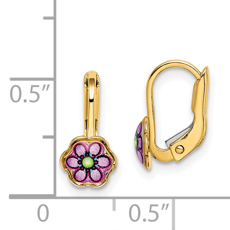 14K Children's Enamel Flower Leverback Earrings