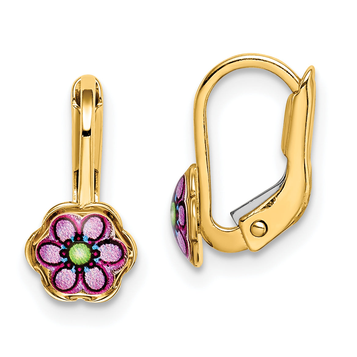 14K Children's Enamel Flower Leverback Earrings