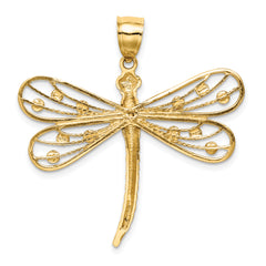 14K Diamond-cut White Rhodium Dragonfly Pendant