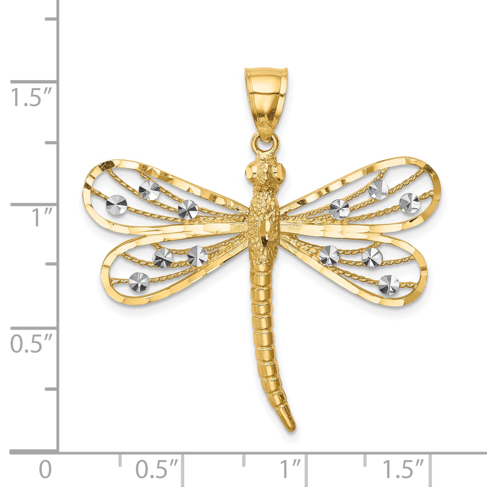 14K Diamond-cut White Rhodium Dragonfly Pendant