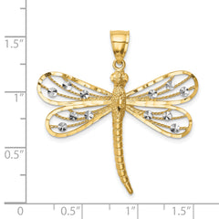 14K Diamond-cut White Rhodium Dragonfly Pendant