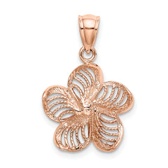 14k Rose Gold Beaded and Polished Plumeria Flower Charm