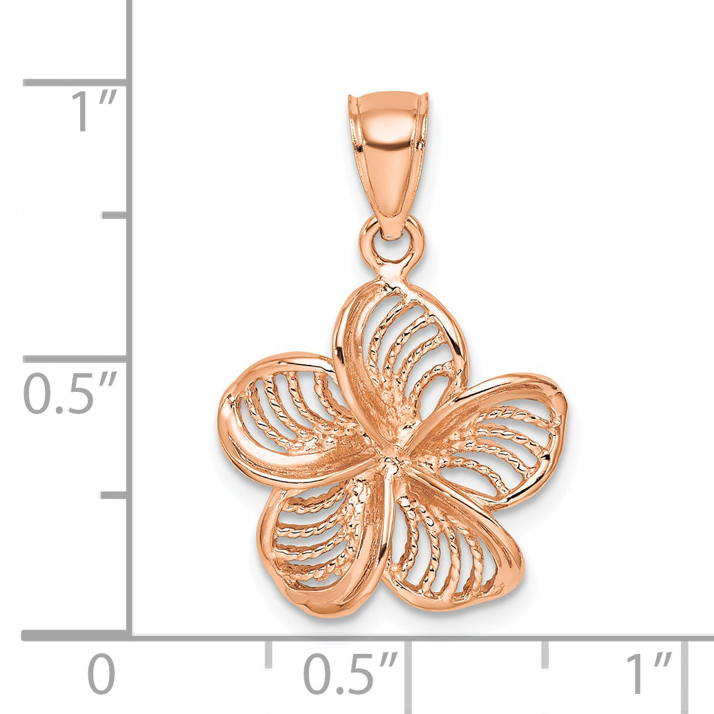 14k Rose Gold Beaded and Polished Plumeria Flower Charm