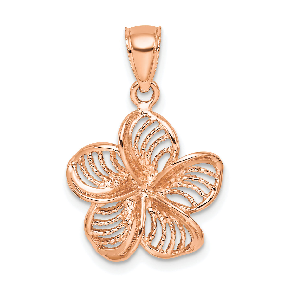 14k Rose Gold Beaded and Polished Plumeria Flower Charm