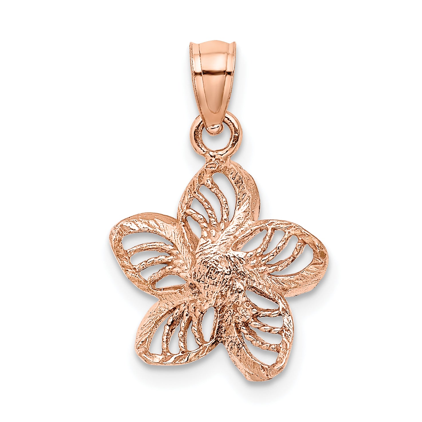 14k Rose Gold Beaded and Polished Plumeria Flower Charm