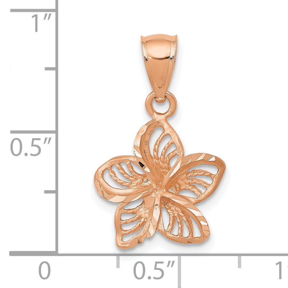 14k Rose Gold Beaded and Polished Plumeria Flower Charm