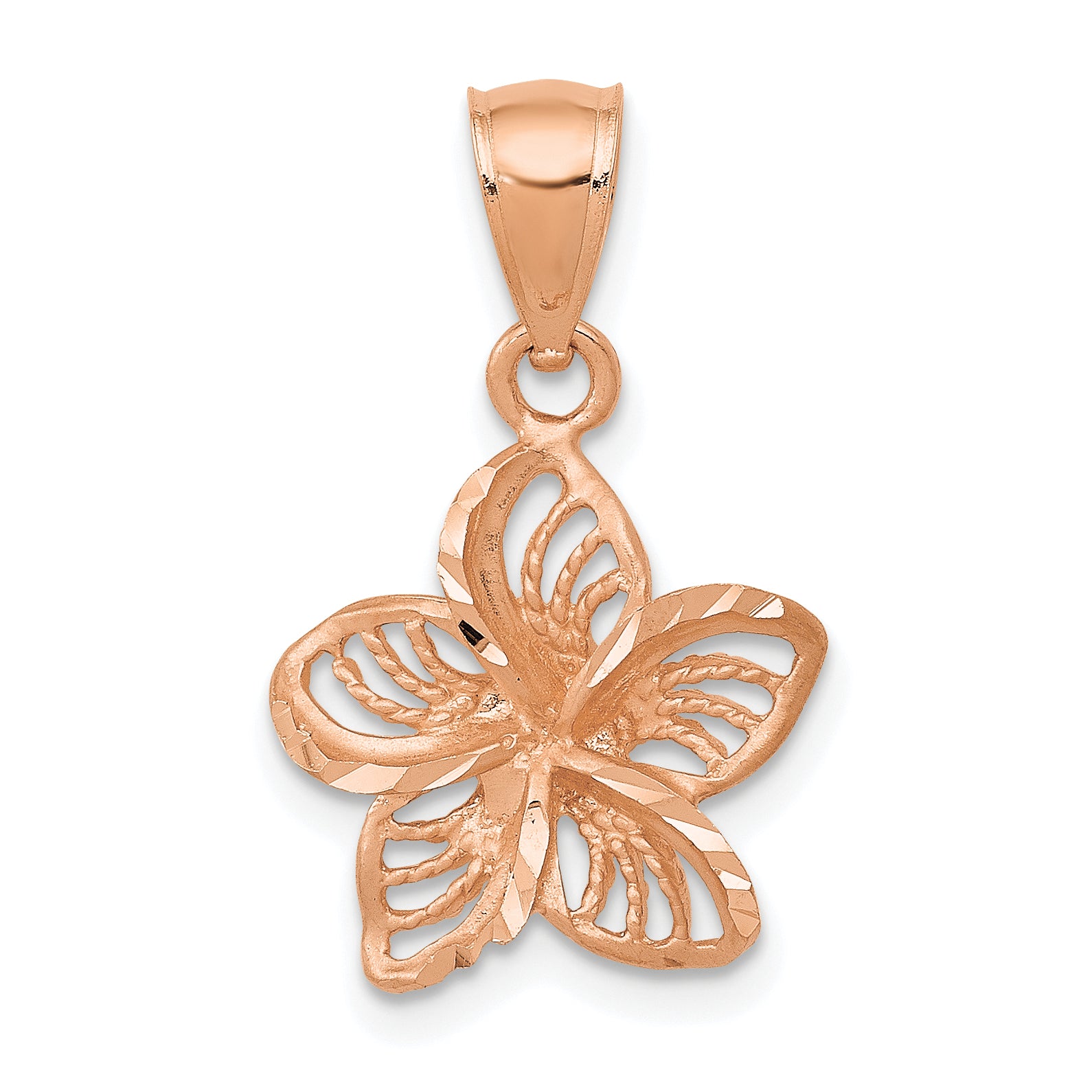 14k Rose Gold Beaded and Polished Plumeria Flower Charm