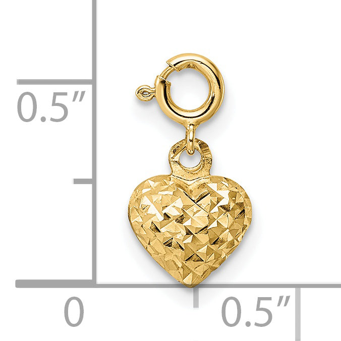 14K D/C Heart w/ Spring Ring Clasp Charm