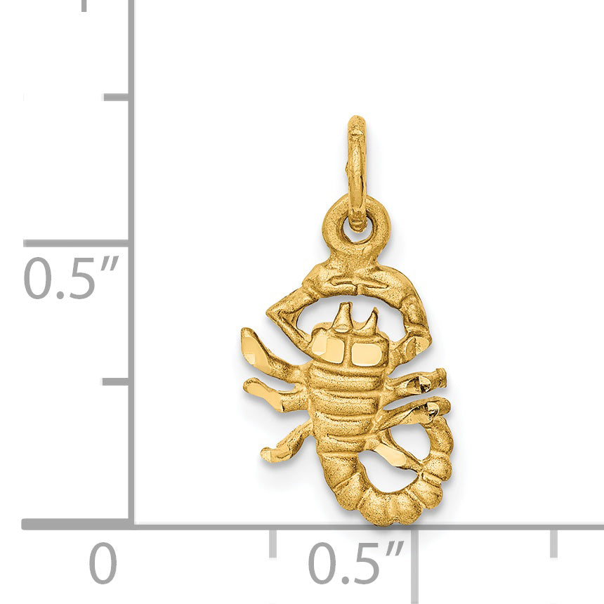 14K Gold Satin Diamond-Cut Scorpio Zodiac Charm – Elegant and Themed Design