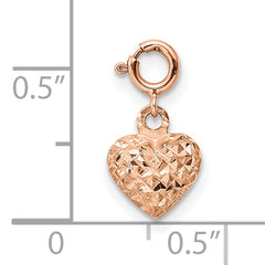 14K Rose Gold Diamond-cut Heart W/Spring Ring Charm Pendant