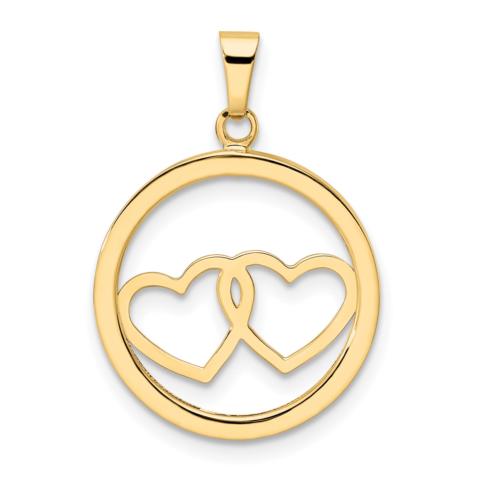 14K Polished Double Heart in Circle Pendant