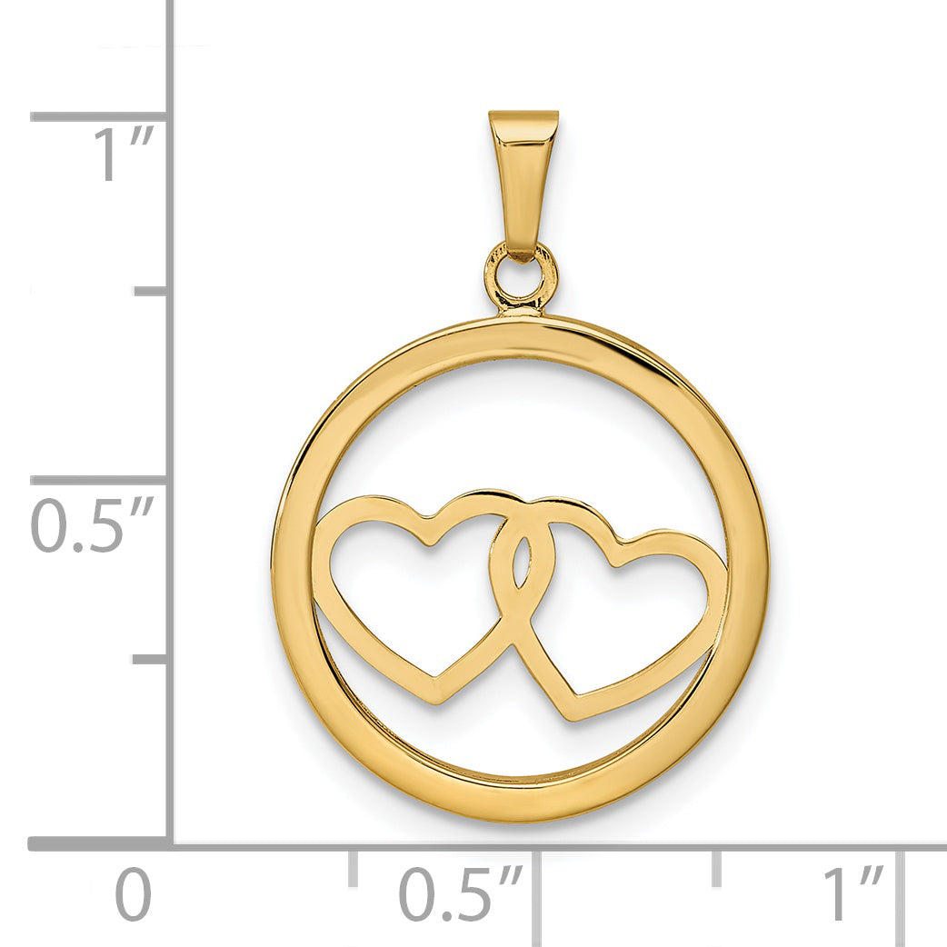 14K Polished Double Heart in Circle Pendant