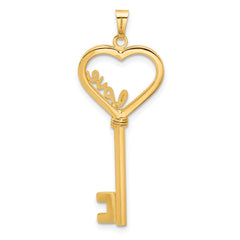 14K Polished LOVE Heart Key Pendant