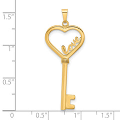 14K Polished LOVE Heart Key Pendant