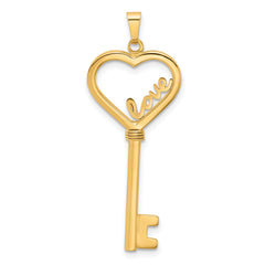 14K Polished LOVE Heart Key Pendant