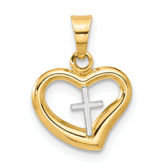 14K Two-tone Polished Cross in Heart Pendant