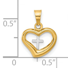 14K Two-tone Polished Cross in Heart Pendant