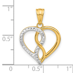 14K with White Rhodium Diamond-cut Infinity Heart Pendant