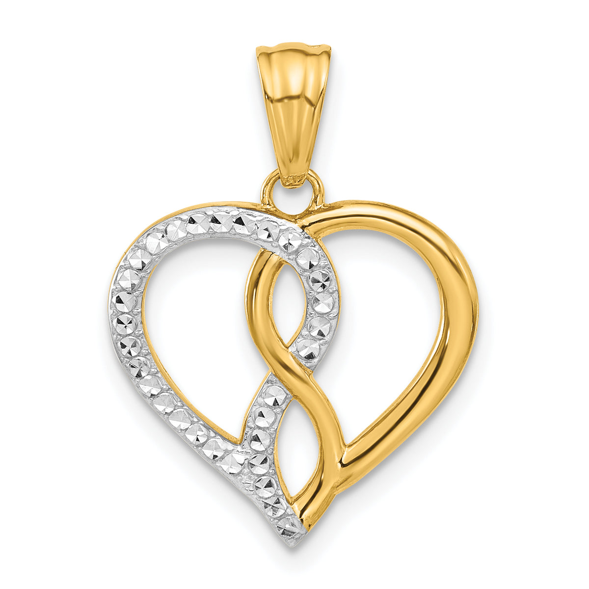 14K with White Rhodium Diamond-cut Infinity Heart Pendant