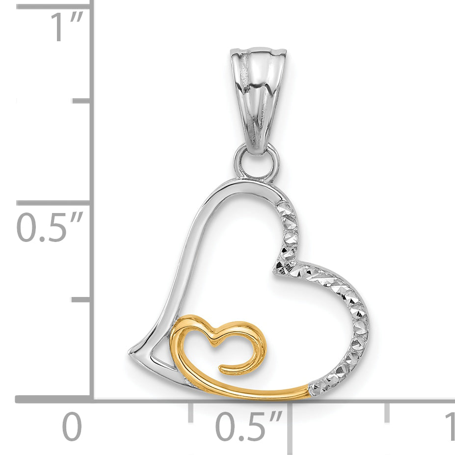 14K Two-tone Diamond-cut Hearts Pendant