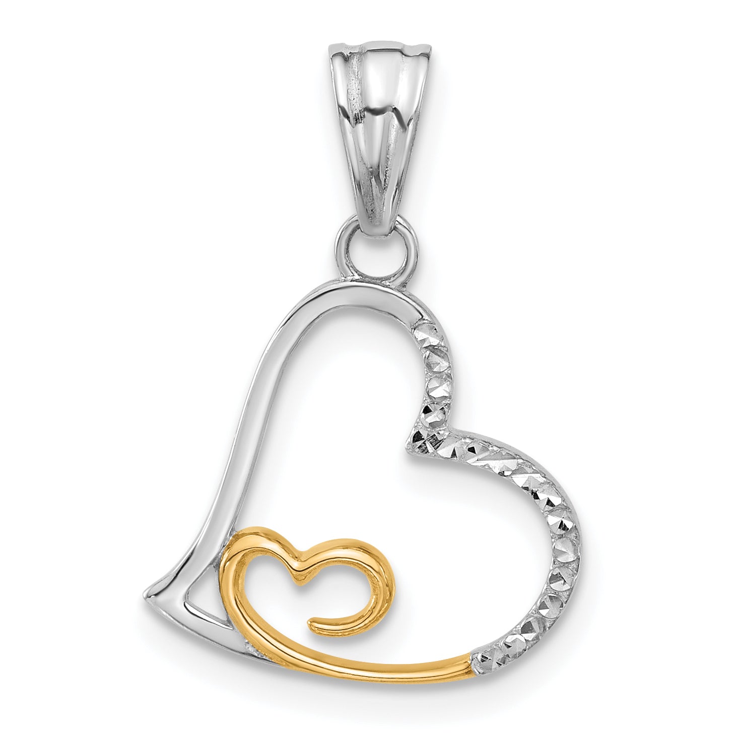 14K Two-tone Diamond-cut Hearts Pendant