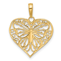 14K and White Rhodium D/C Butterfly Heart Pendant