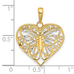 14K and White Rhodium D/C Butterfly Heart Pendant