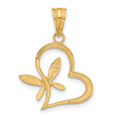 14K and White Rhodium D/C Dragonfly on Heart Pendant