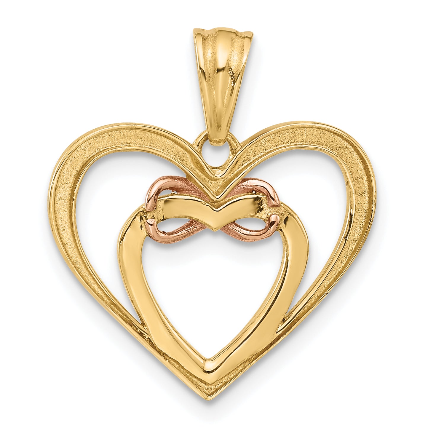 14K Two-tone and White Rhodium Diamond-cut Infinity Hearts Pendant