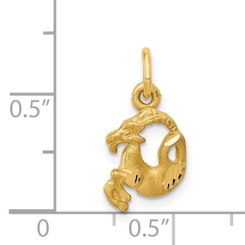 14K Gold Satin Diamond-Cut Capricorn Zodiac Charm  Elegant and Unique Design