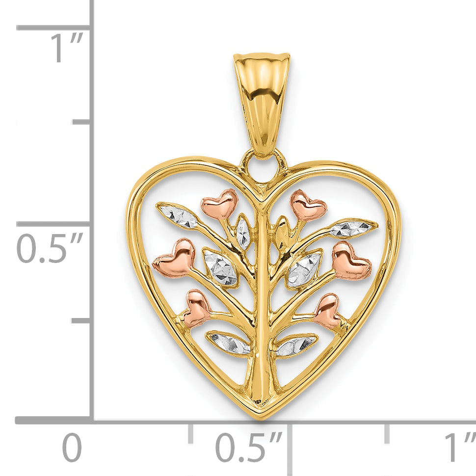 14K Rose-plated and White Rhodium Diamond-cut Branches in Heart Pendant