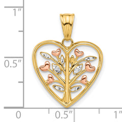 14K Rose-plated and White Rhodium Diamond-cut Branches in Heart Pendant