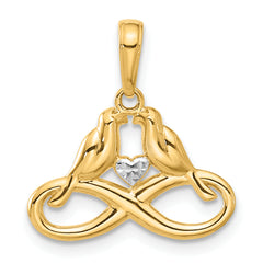 14K and White Rhodium D/C Infinity Love Birds Pendant