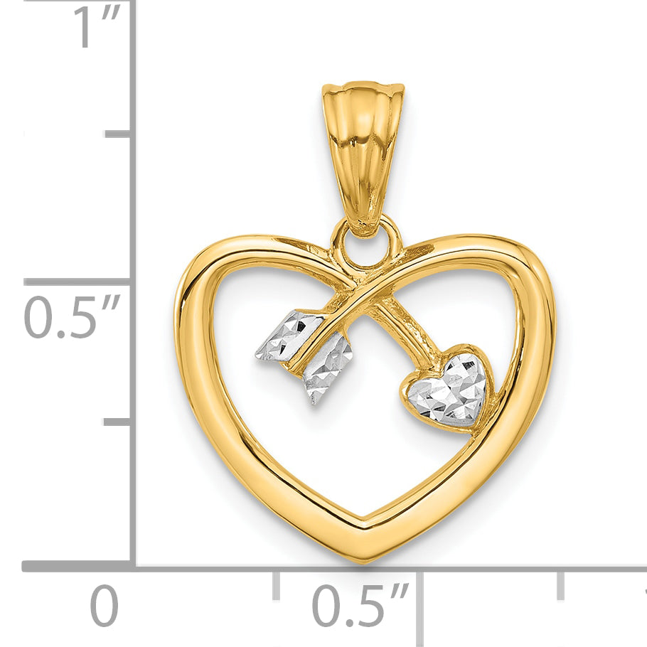 14K with White Rhodium Diamond-cut Heart Arrow Pendant